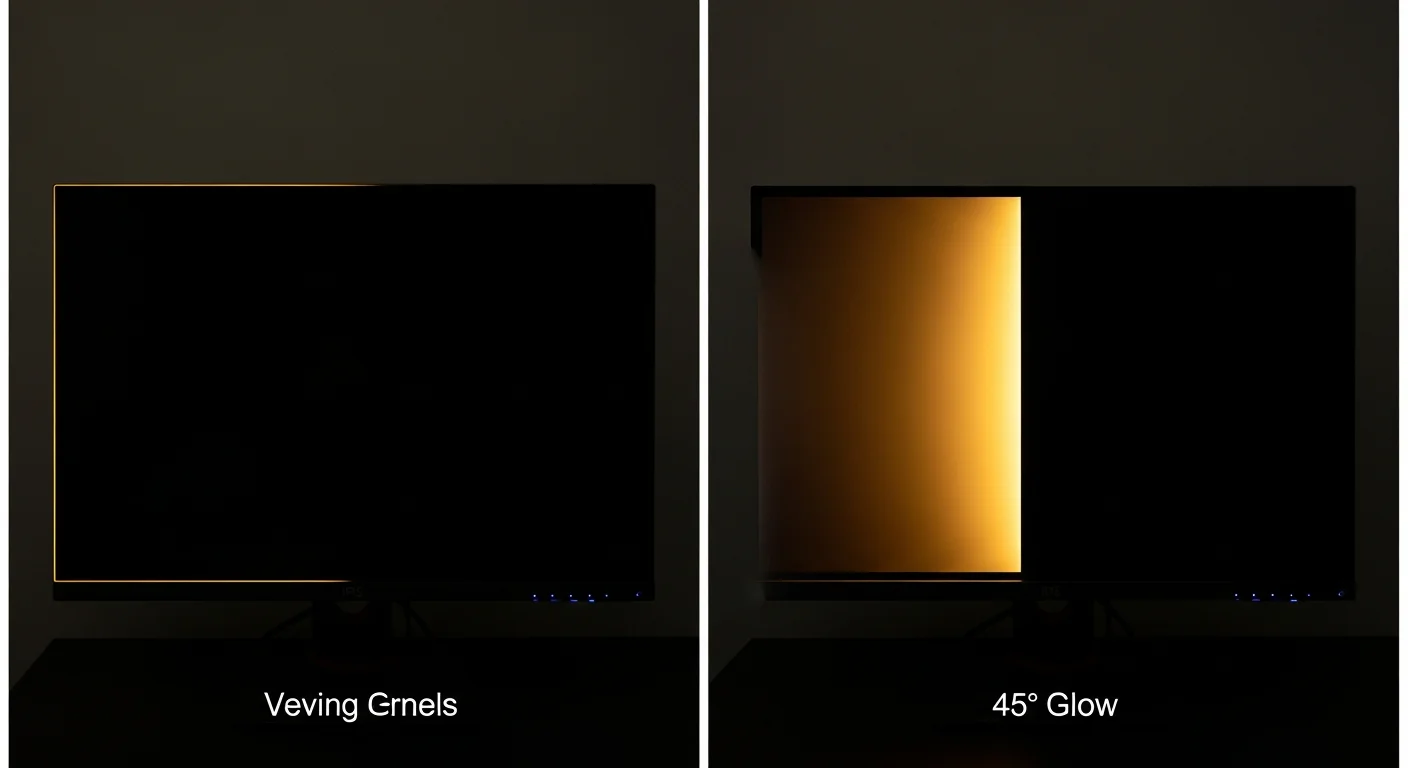 IPS glow comparison: straight-on view versus 45-degree viewing angle showing glow intensification